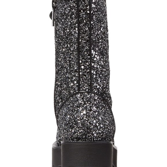 NWOB MICHAEL KORS Women's Bryce Lug Sole Combat Booties Black Silver B4HP - Picture 4 of 4